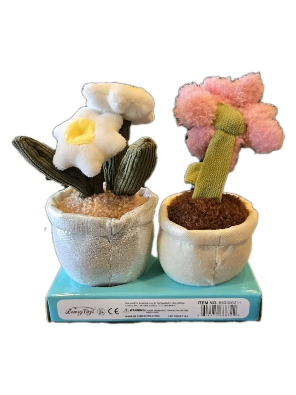 New Linzy Toys Plant Pals Buddies Potted Plush Stuffed Toy Pink Flower Decor
